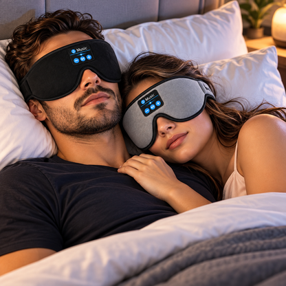 Couple sleeping with Zzzen Bluetooth sleep masks